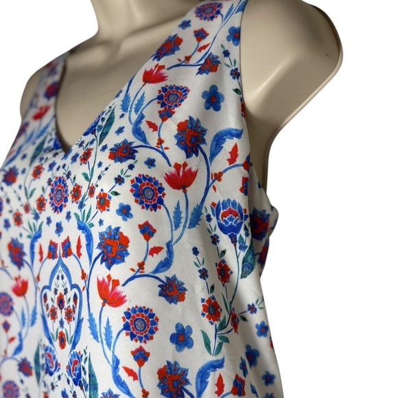 Adrienne Vittadini Tank Top Floral Flowy Blue Red V Neck Lined Womens Size S - Picture 3 of 10